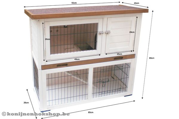 De formaten van het konijnenhok.